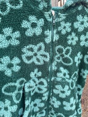 Kids Floral Sherpa Zip Jacket - dark green, & Gray